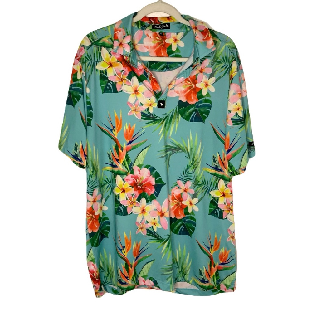 Bad Birdie Vibrant Tropical Floral Men's XL Casual Stretch Knit Golf Polo Shirt